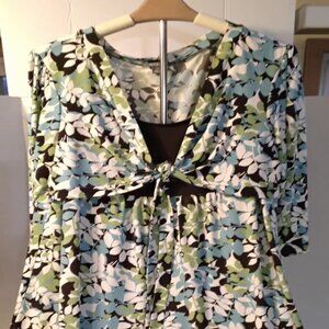 2X Apt 9 Ladies Floral Pattern 3/4 sleeve 2 Layer Look Jacket Tie Dress